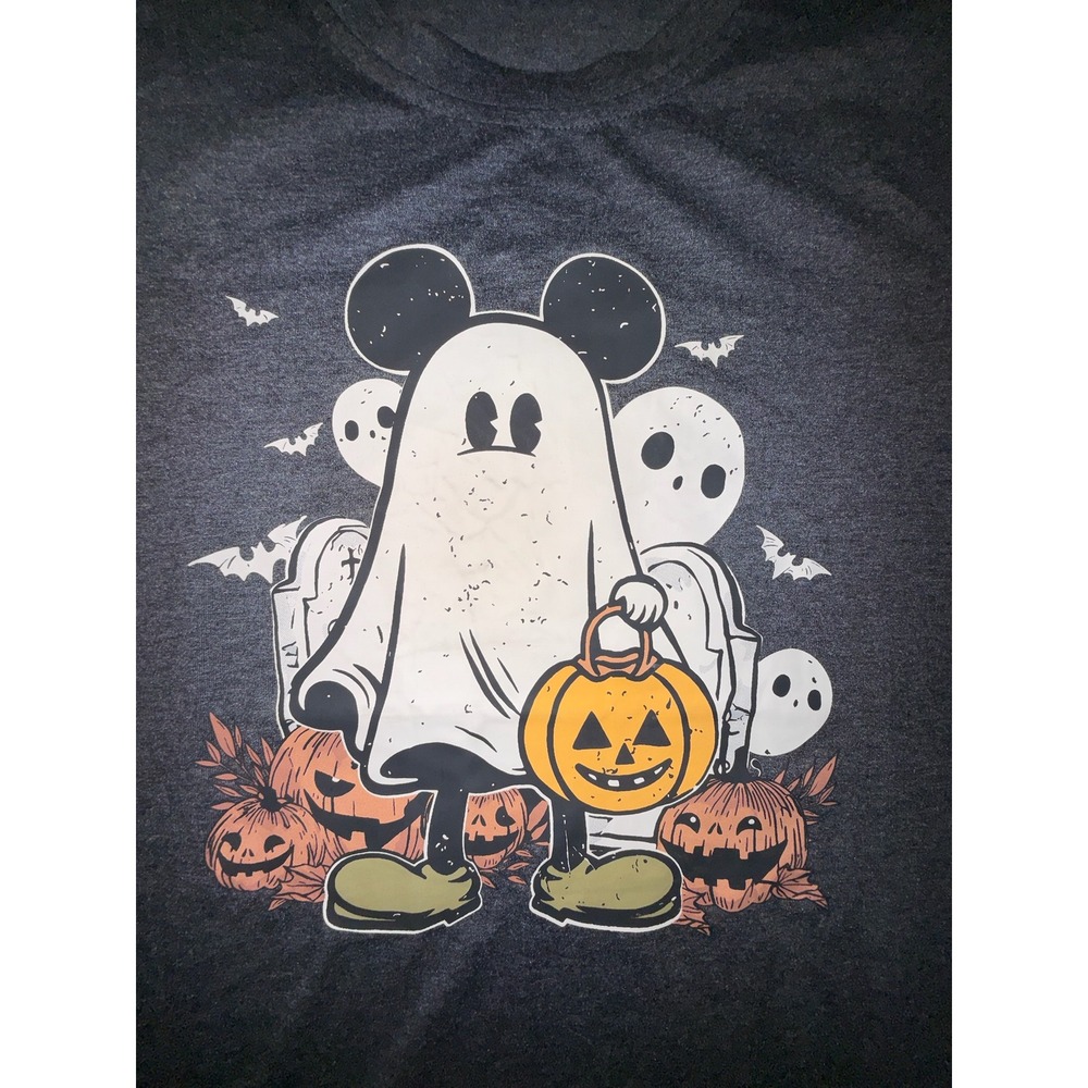 Disney Mickey Mouse Ghost Halloween Graphic Tee Charcoal Gray Medium